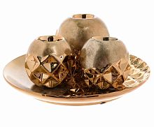 набор подсвечников золотой керамический на блюде, 3 штуки в Кемерово