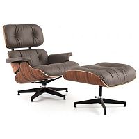 кресло eames style lounge chair кожа коричневое в Кемерово