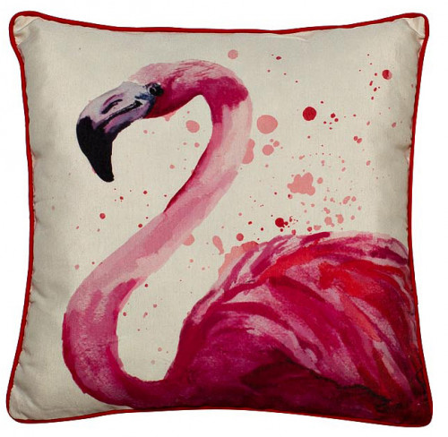 подушка квадратная"розовый фламинго" лен 45х45 см в Кемерово