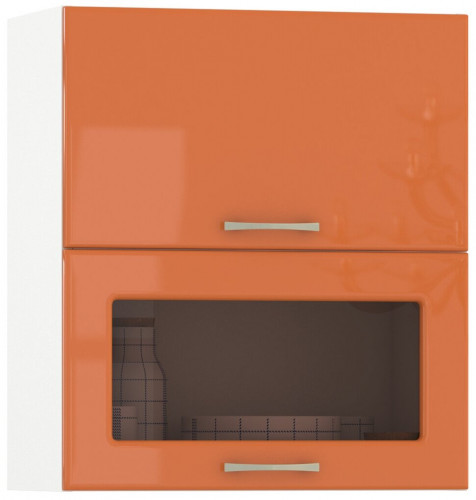 шкаф навесной 600 горизонтальный дверь и дверь со стеклом кухня сандра манго глянец/белый, двери открываются вверх в Кемерово