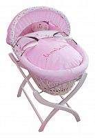 Колыбель-переноска Gift Wicker Moses Basket белая, розовое белье