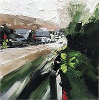 картина маслом зеленая улица в Кемерово