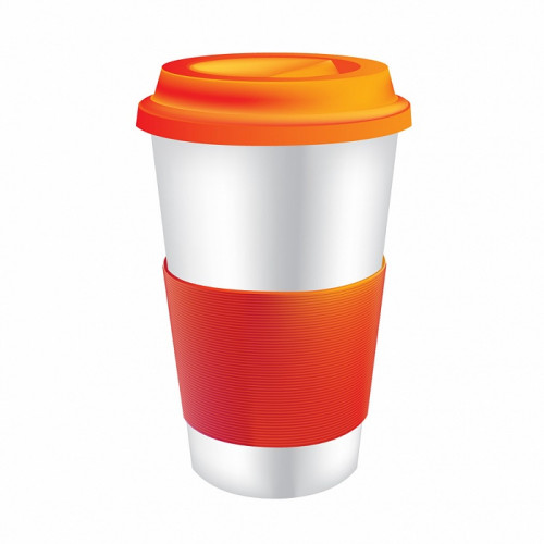термостакан белый с оранжевым термодержателем в Кемерово
