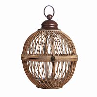 подсвечник-фонарь круглый деревянный большой со стеклом bamboo, 40 см в Кемерово
