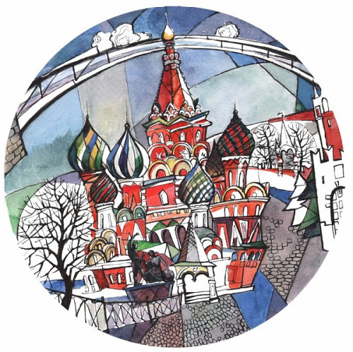 тарелка сувенирная собор василия блаженного. вечер в Кемерово