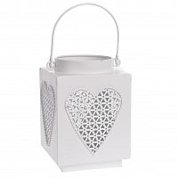 подсвечник-фонарь белый металлический с ручкой сердце, 18 см в Кемерово