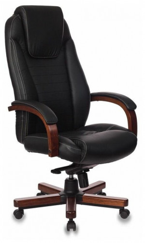 кресло для руководителя бюрократ бюрократ t-9923 walnut, обивка: натуральная кожа, цвет: кожа (black) в Кемерово